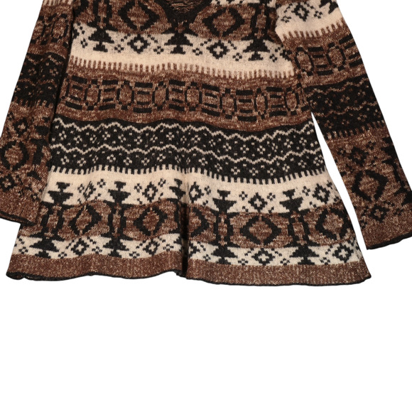 Free People Tunic Sweater Women Medium Brown Aztec Tribal Wool Alpaca Blend Boho - Picture 4 of 11